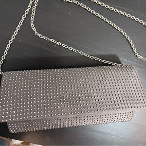 Gunmetal Studded Satin Evening Clutch | Silver Chain Crossbody Envelope Bag